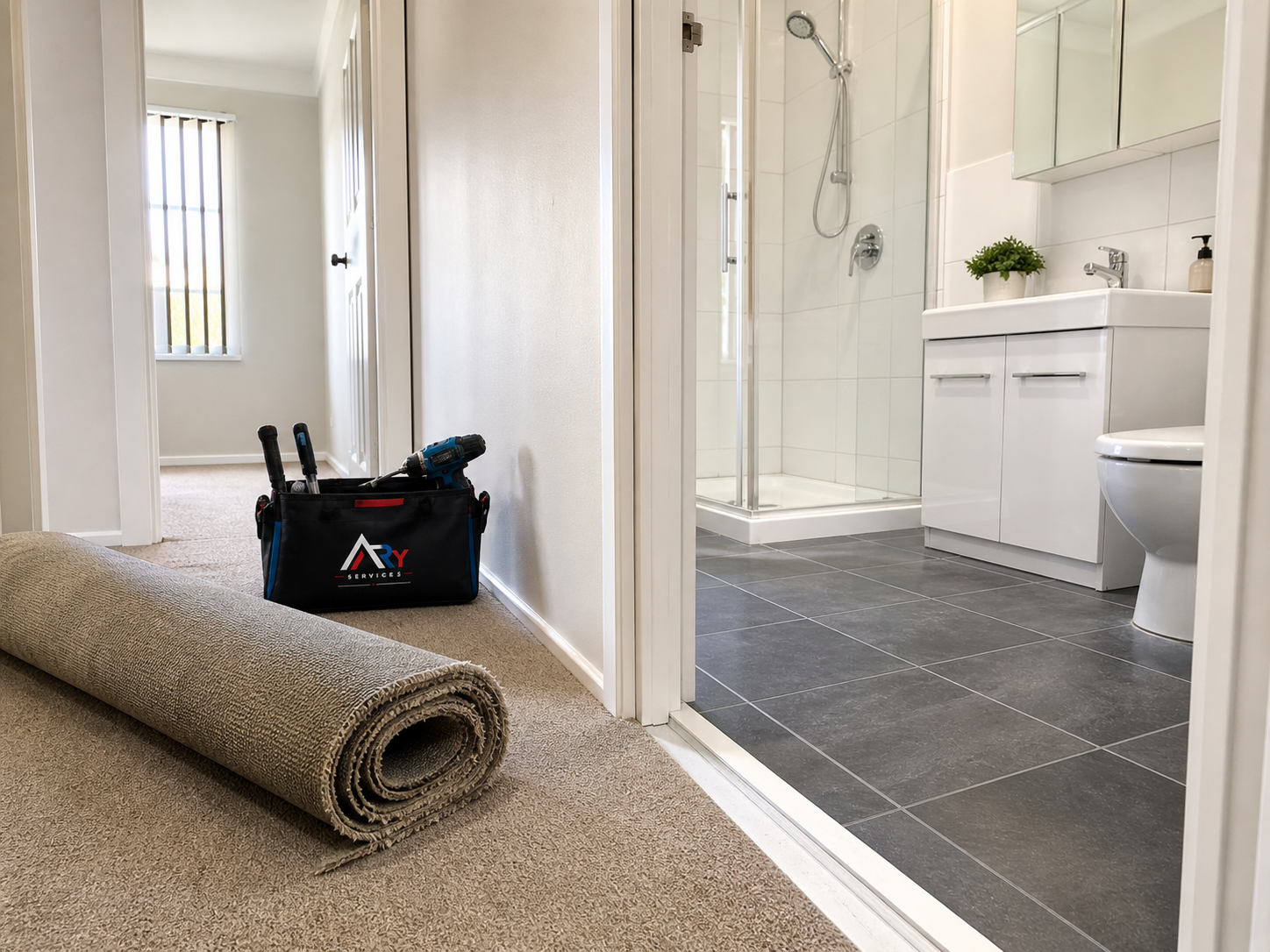 ARY Property Maintenance bathroom refresh and carpet removal in Canberra rental